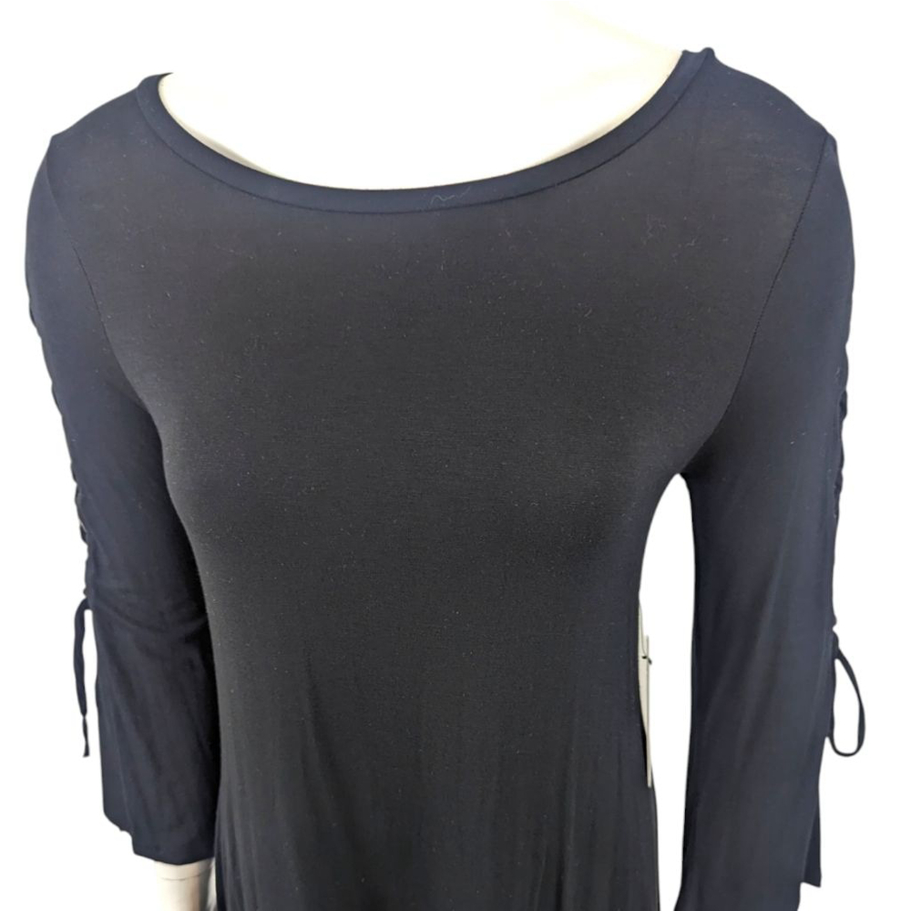 Express Long Sleeve Knit Dress NEW Women's Small Black Corset Tie Arm - Picture 4 of 10